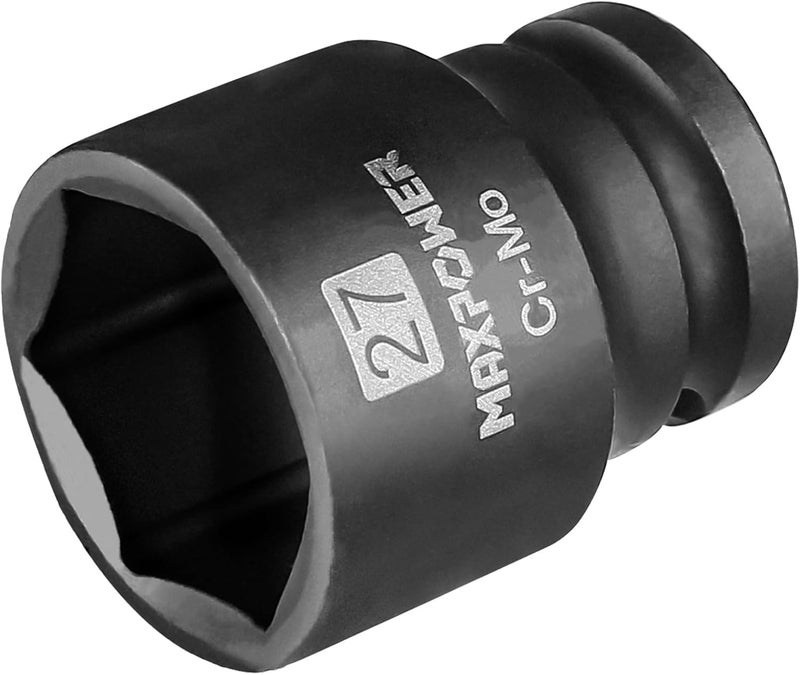 Max Power 1/2 Inch Drive 27mm Standard Impact Socket, Made with Heat-Treated Chrome Molybdenum Steel, 6-Point Design, Metric - Image 1